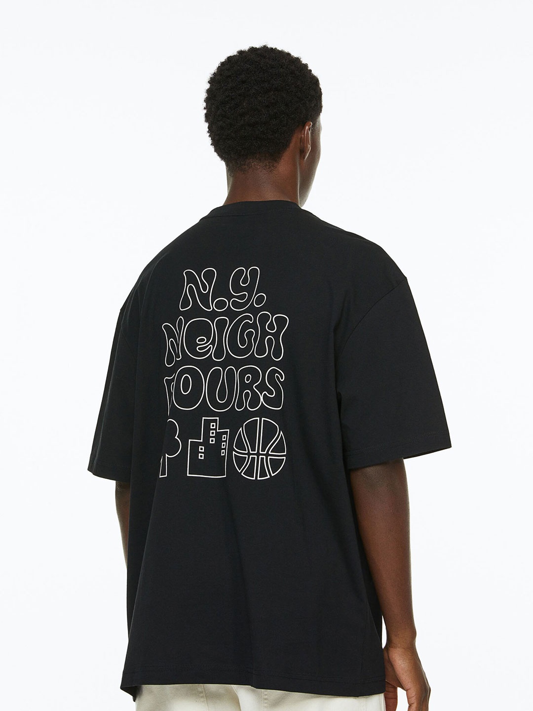 

H&M Men Relaxed Fit Printed T-shirt, Black