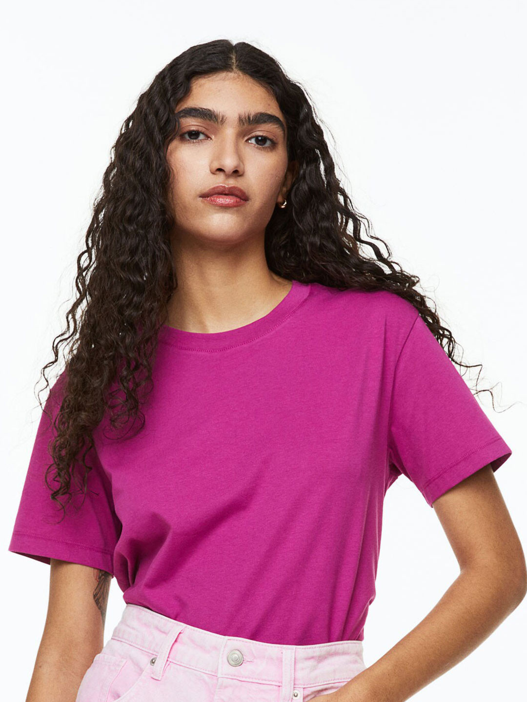 

H&M Women Pure Cotton T-shirt, Purple