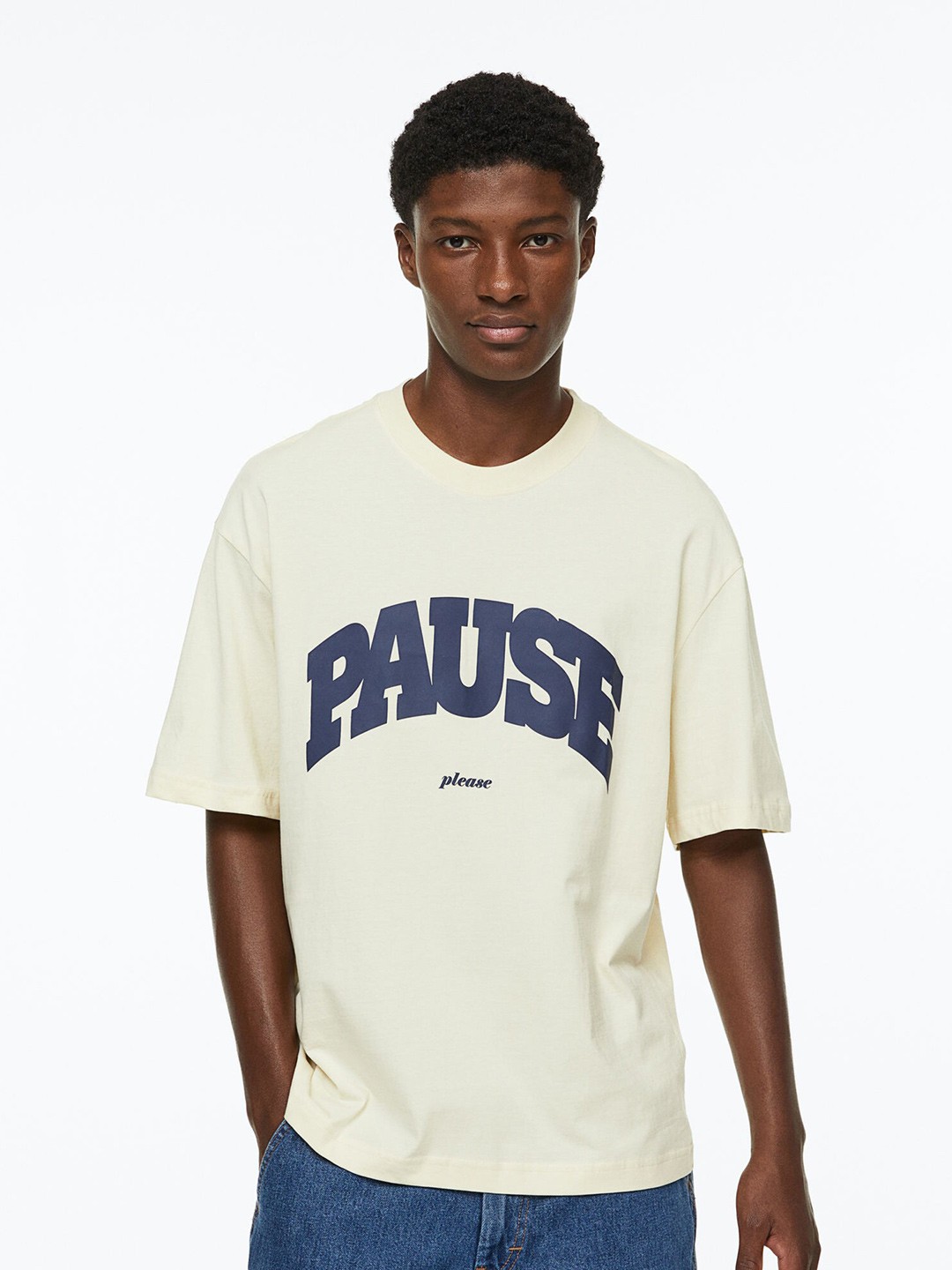 

H&M Men Relaxed Fit Printed T-shirt, Off white