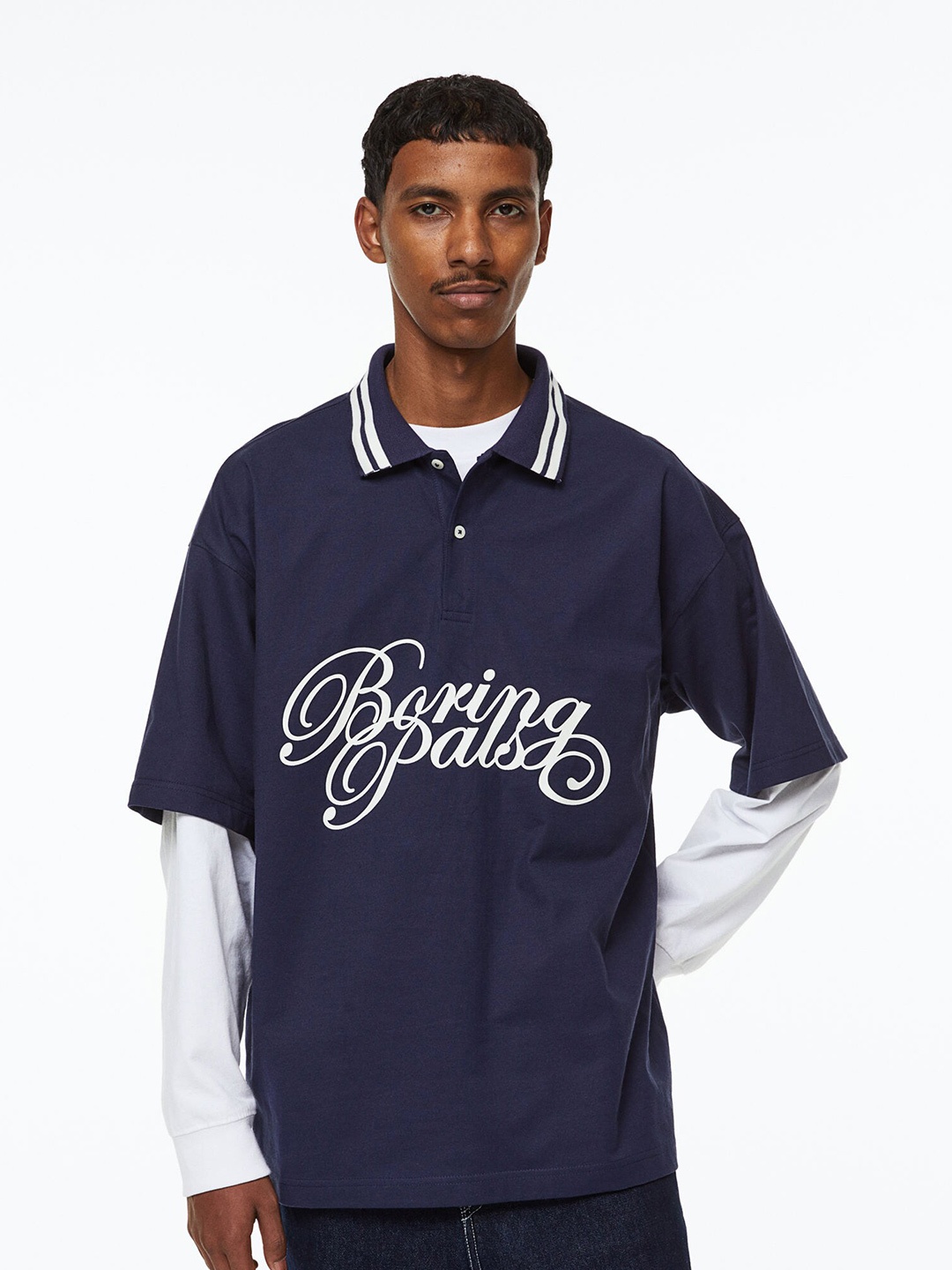 

H&M Men Oversized Fit Polo Shirt, Navy blue