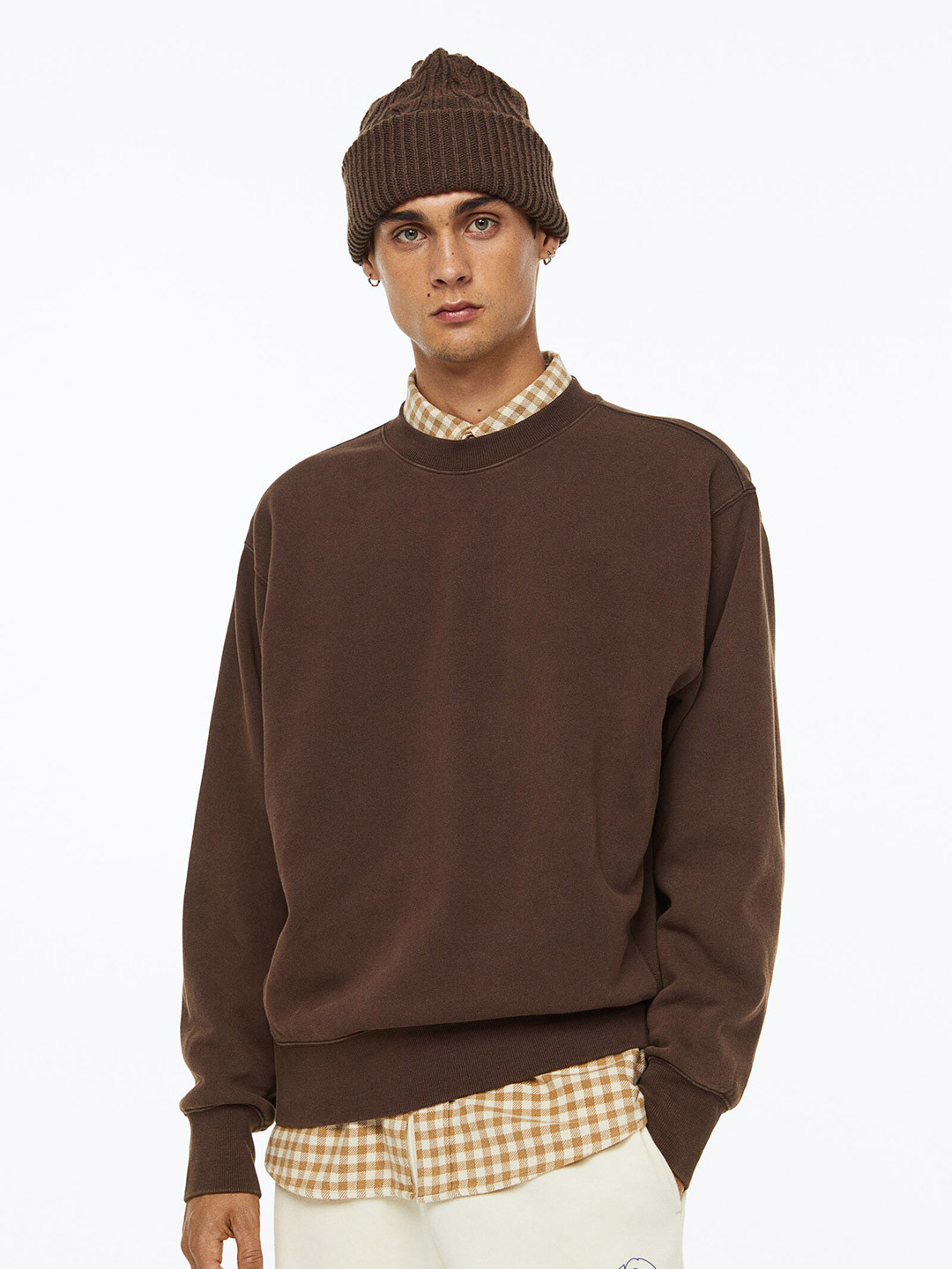 

H&M Men Oversized Fit Cotton Sweatshirt, Brown