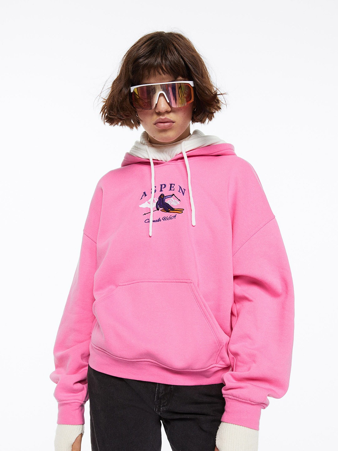 

H&M Oversized Printed Hoodie, Pink