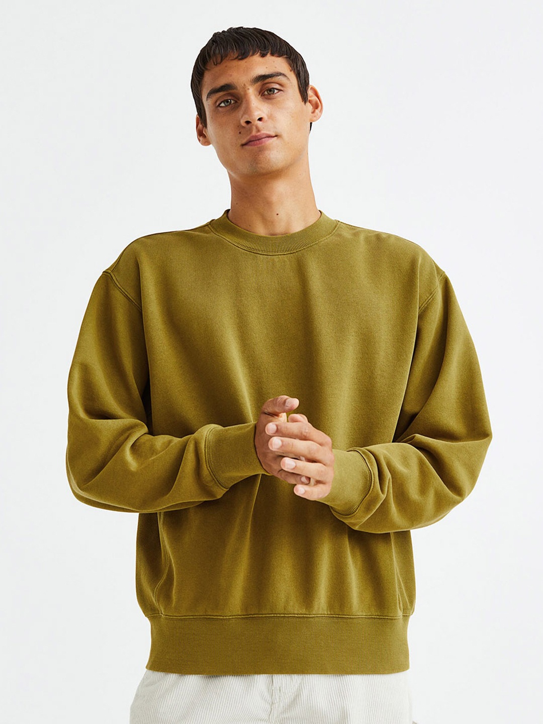 

H&M Men Oversized Fit Cotton Sweatshirt, Olive