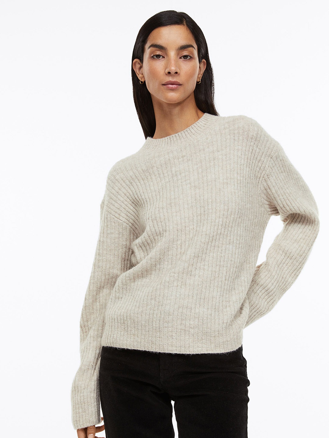 

H&M Women Rib-Knit Jumper, Beige