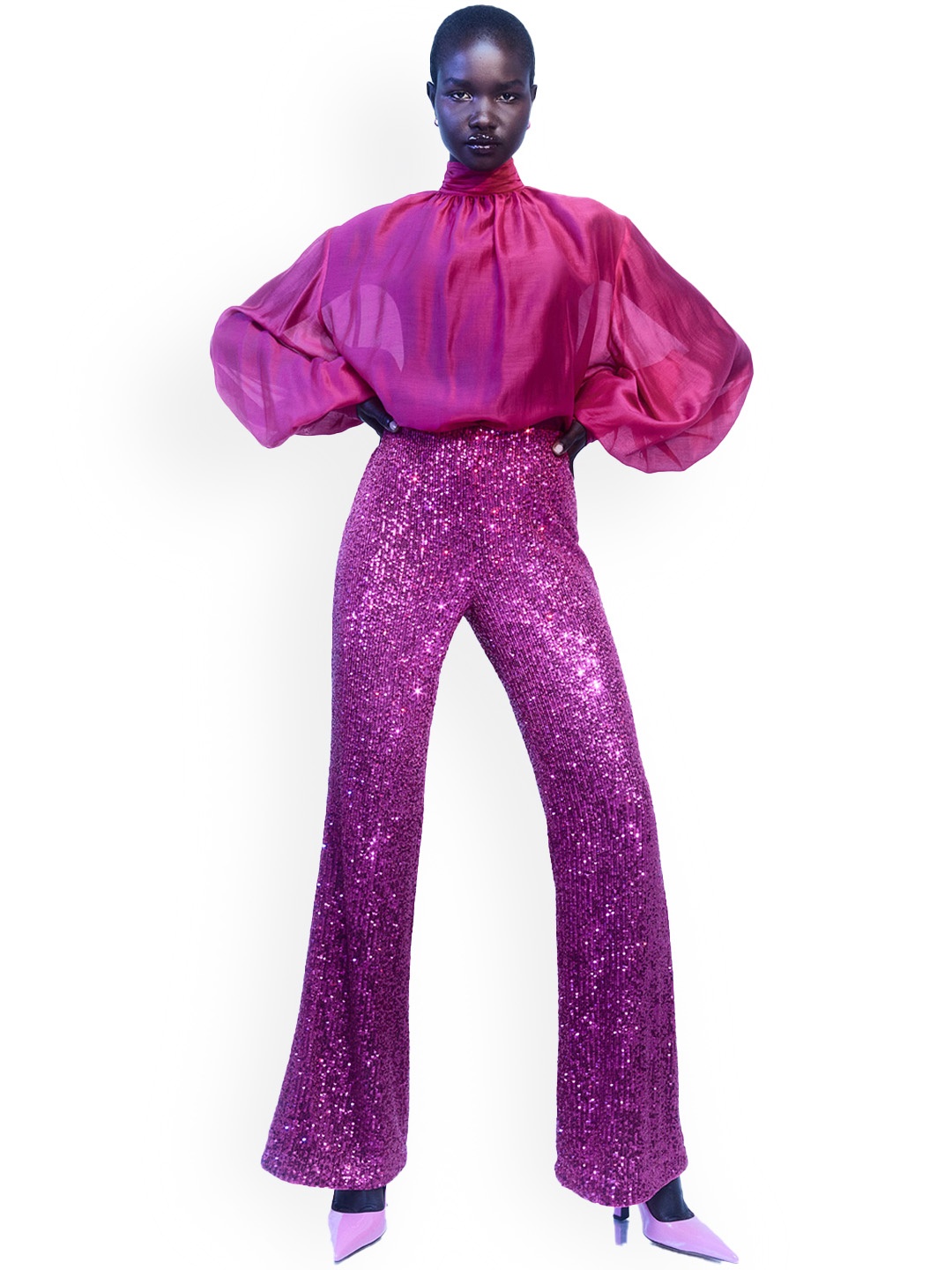 

H&M Women Sequined Trousers, Pink