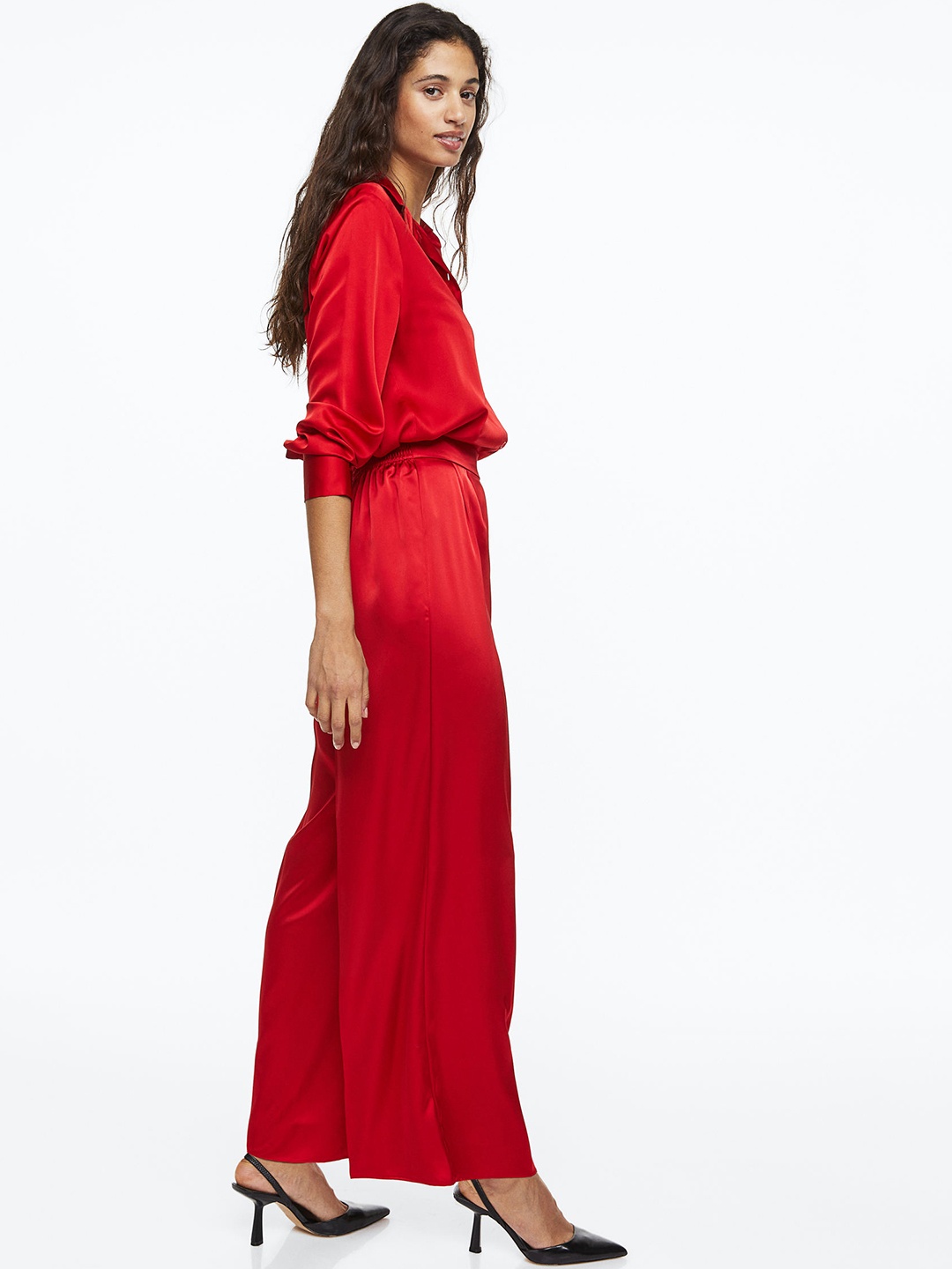 

H&M Women Wide Satin Trousers, Red