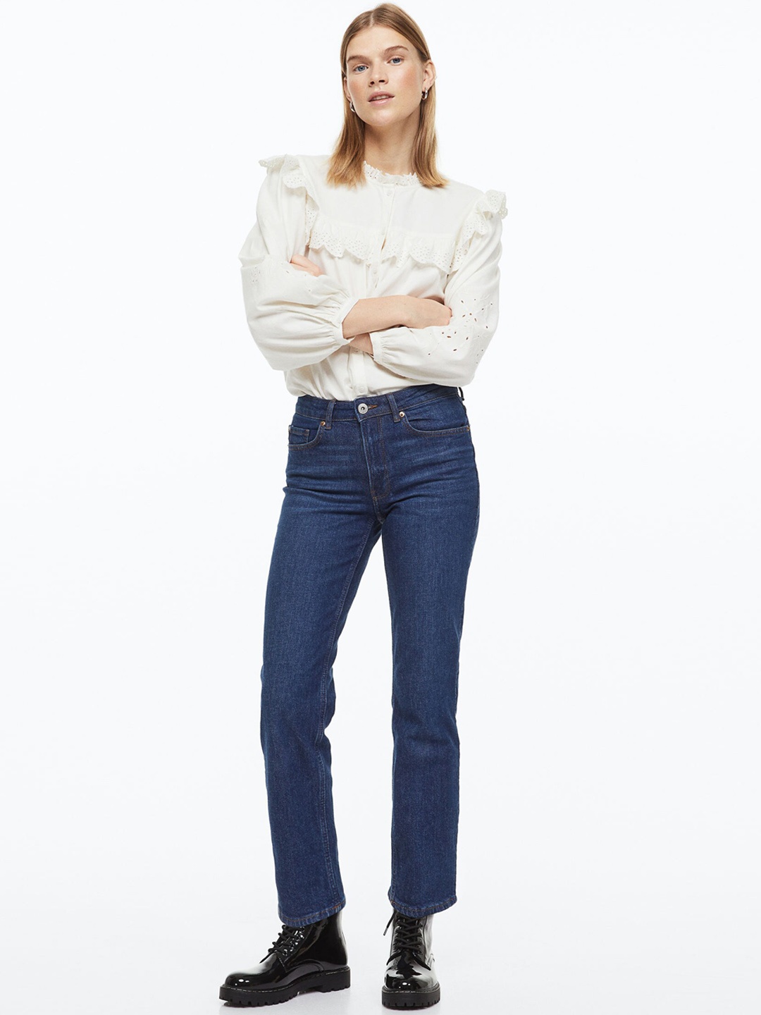 

H&M Women Slim Regular Ankle Jeans, Blue