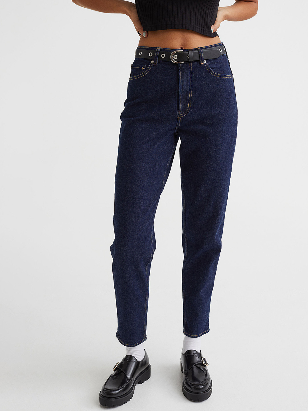 

H&M Women Mom Loose-Fit High Ankle Jeans, Blue