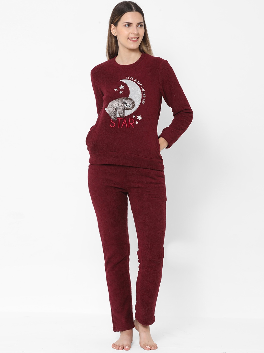 

Sweet Dreams Women Printed Night Suits, Burgundy