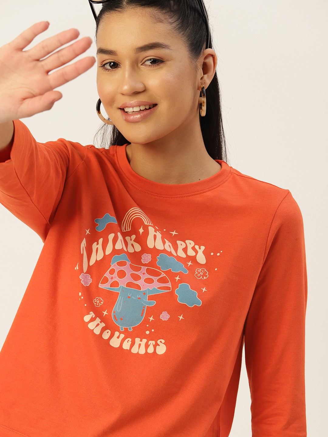 

DressBerry Women Typography Printed Cotton T-shirt, Orange