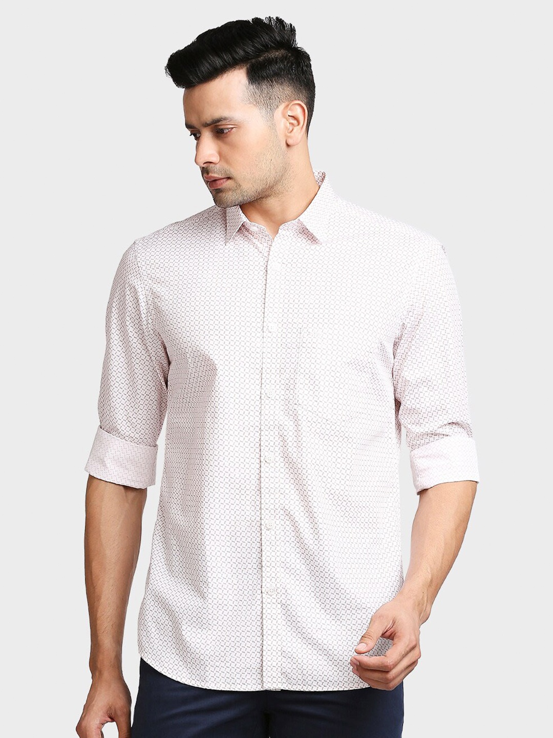 

ColorPlus Men Tailored Fit Printed Cotton Casual Shirt, Red