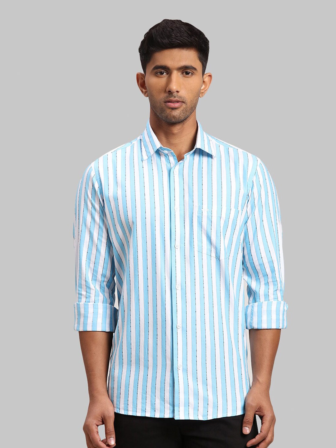 

ColorPlus Men Tailored Fit Striped Cotton Casual Shirt, Blue
