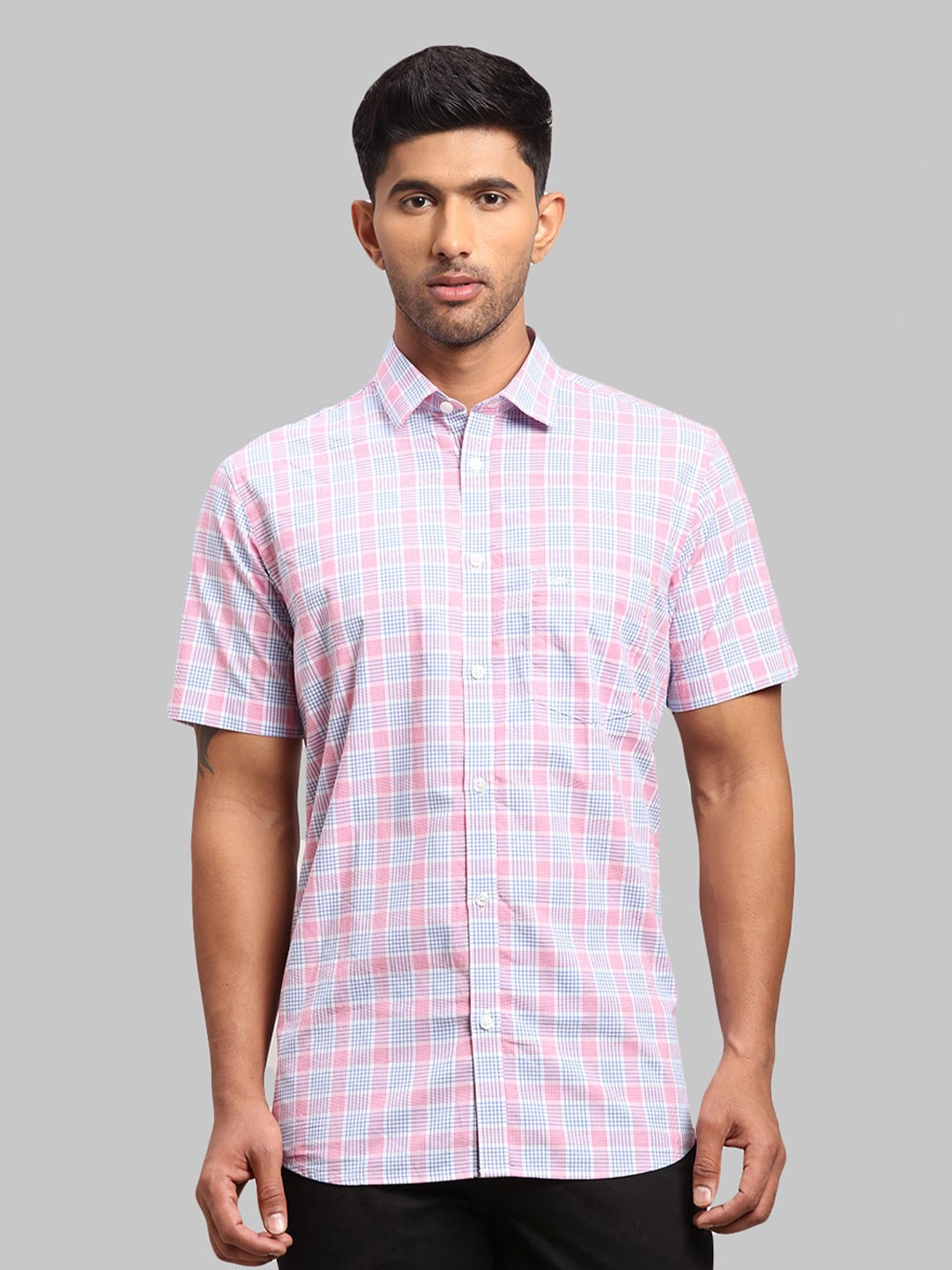 

ColorPlus Men Tailored Fit Checked Cotton Casual Shirt, Red
