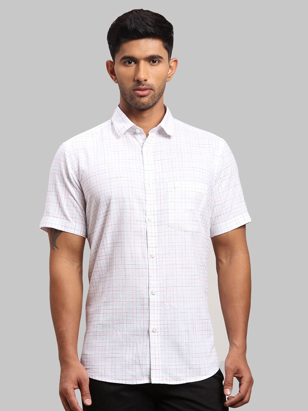 

ColorPlus Men Tailored Fit Windowpane Checks Cotton Casual Shirt, White