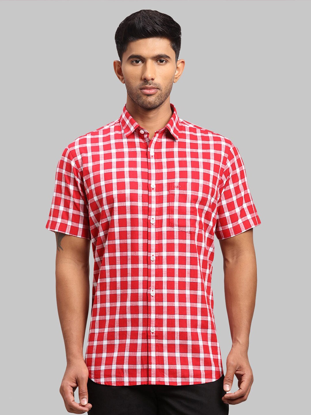 

ColorPlus Men Tailored Fit Checked Cotton Casual Shirt, Red