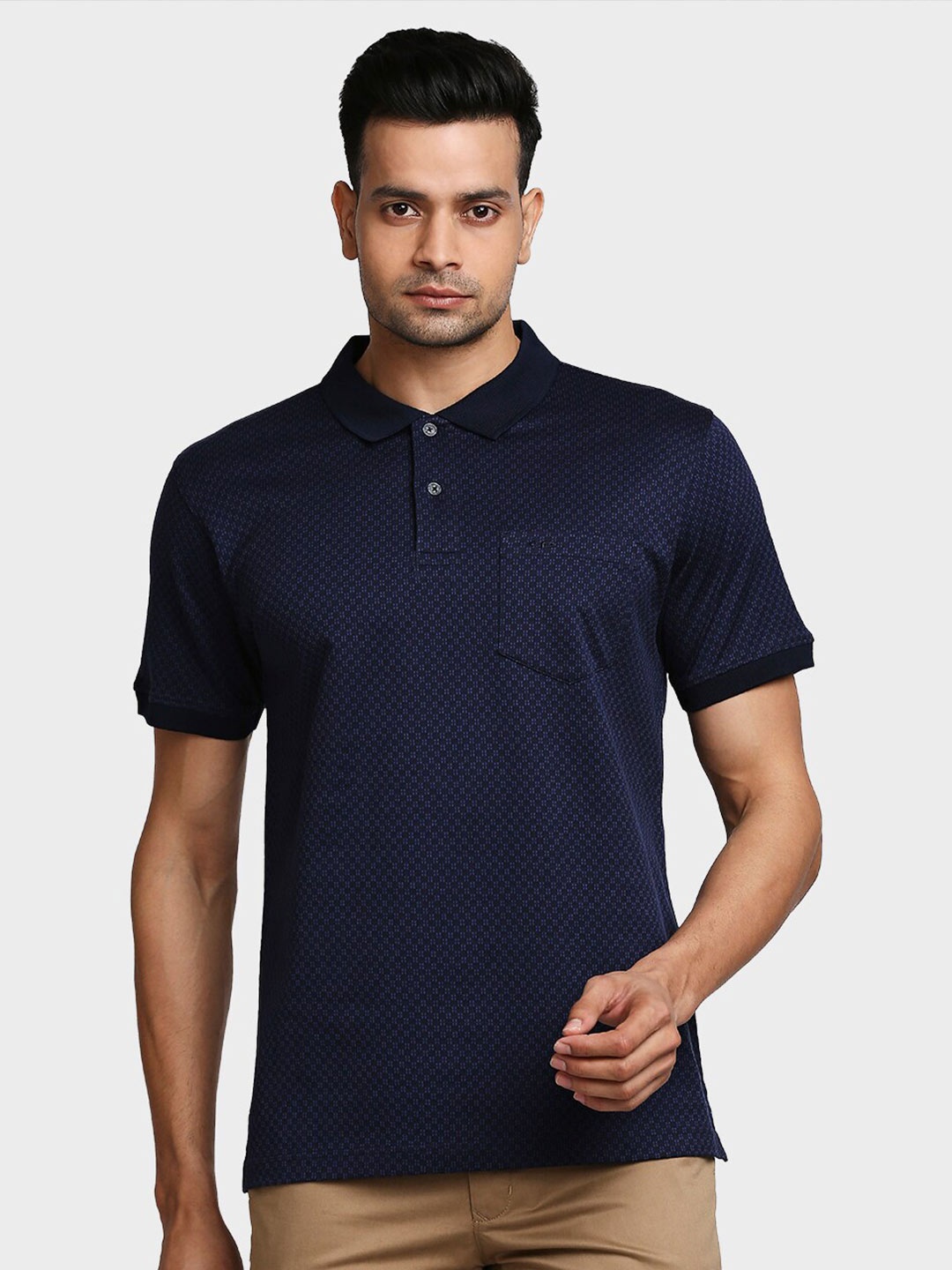

ColorPlus Men Polo Collar Cotton T-shirt, Navy blue