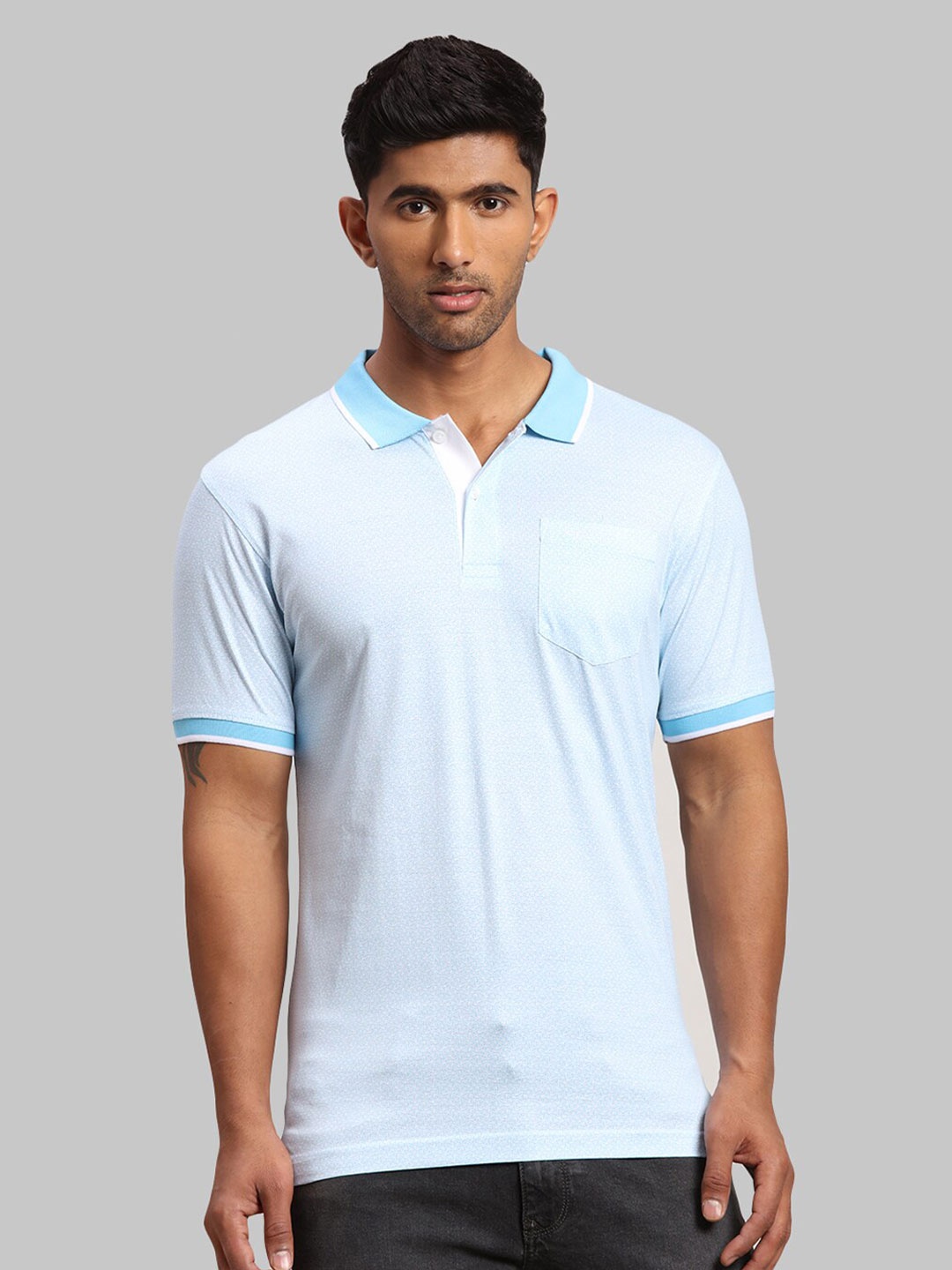 

ColorPlus Men Blue Polo Collar Cotton T-shirt, Turquoise blue