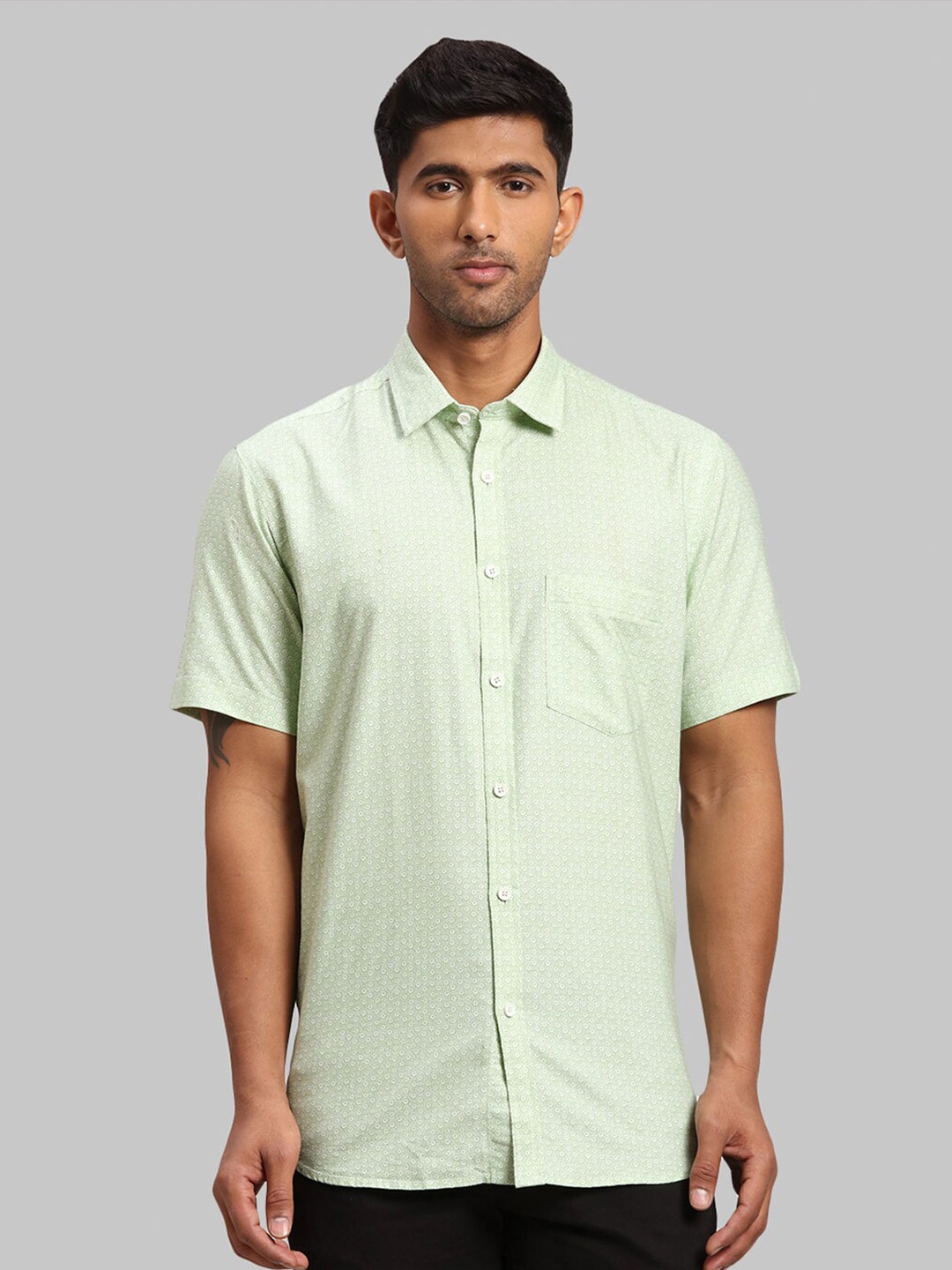 

ColorPlus Men Tailored Fit Printed Cotton Casual Shirt, Green