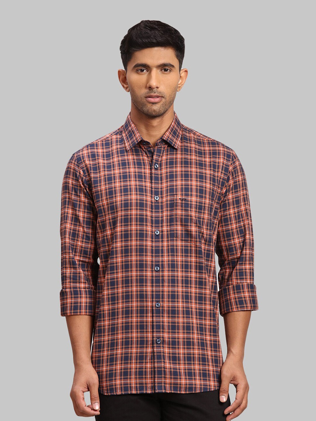 

ColorPlus Men Tailored Fit Tartan Checked Cotton Casual Shirt, Brown