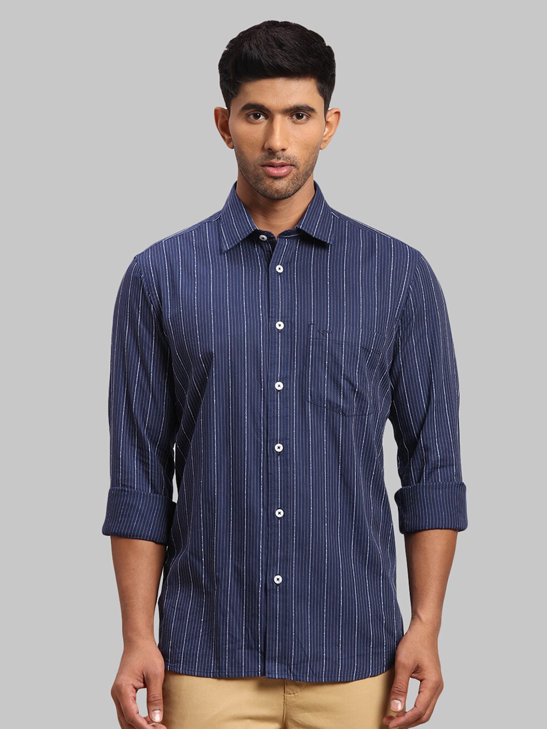 

ColorPlus Men Tailored Fit Striped Cotton Casual Shirt, Navy blue
