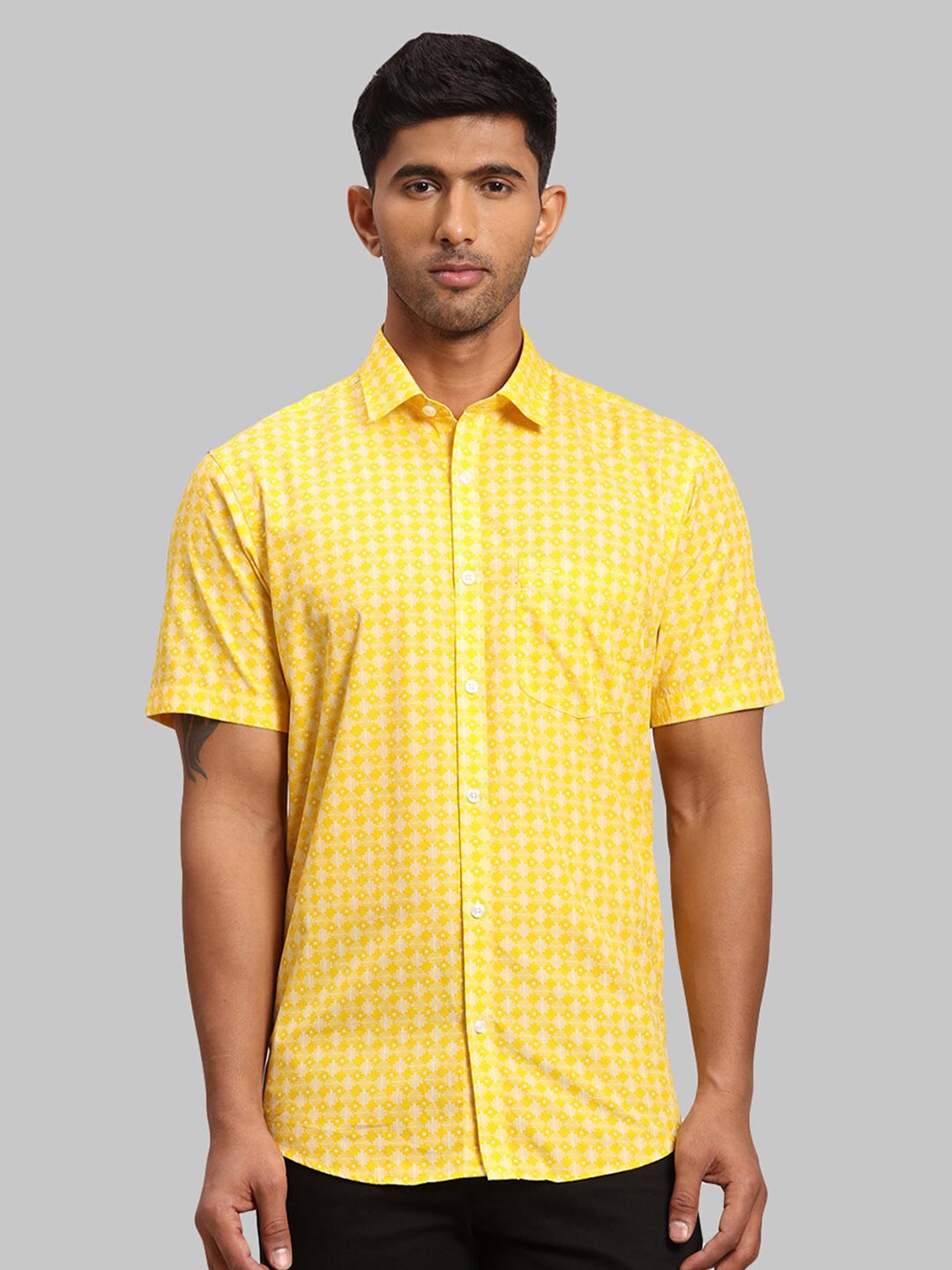 

ColorPlus Men Tailored Fit Printed Cotton Casual Shirt, Yellow