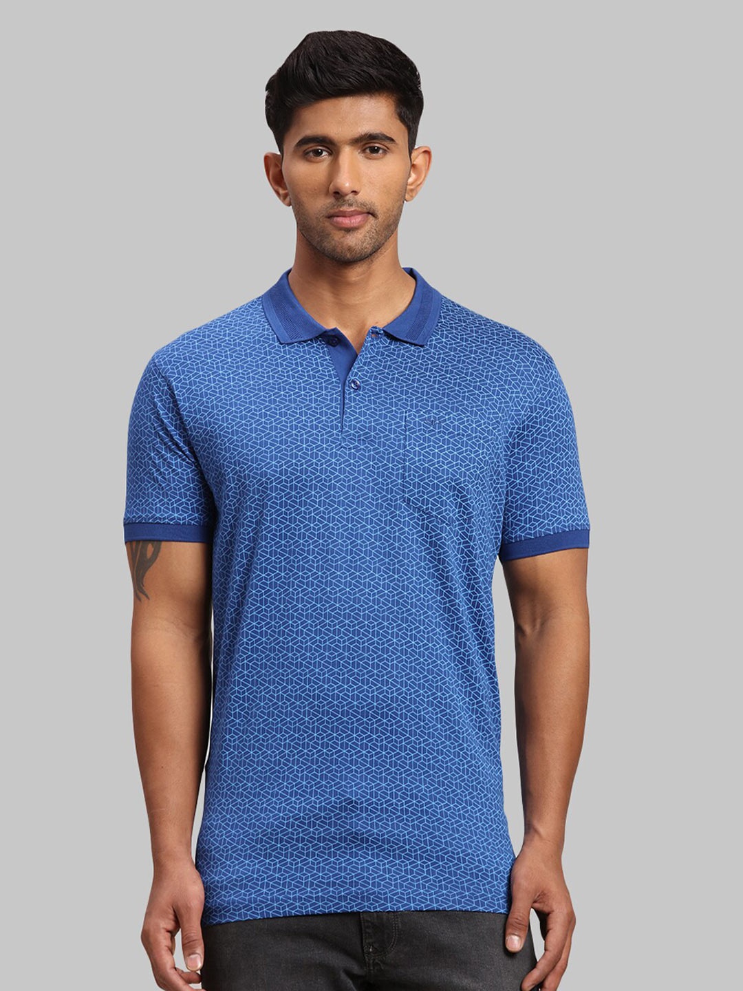 

ColorPlus Printed Polo Collar Cotton T-shirt, Blue