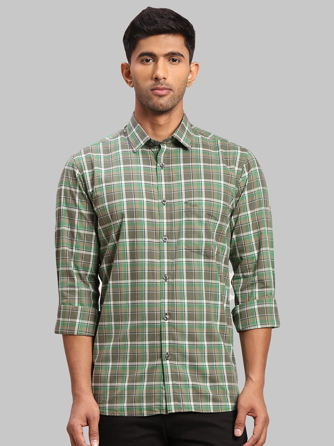 

ColorPlus Men Tailored Fit Checked Cotton Casual Shirt, Green