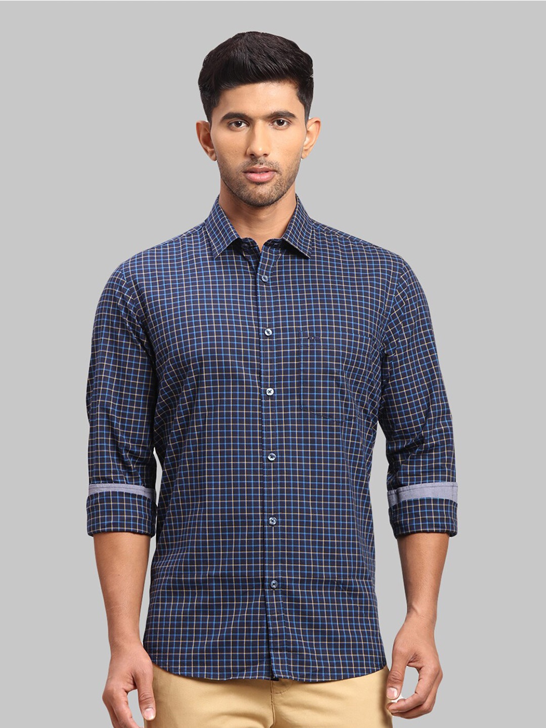 

ColorPlus Men Micro Checked Cotton Tailored Fit Casual Shirt, Blue