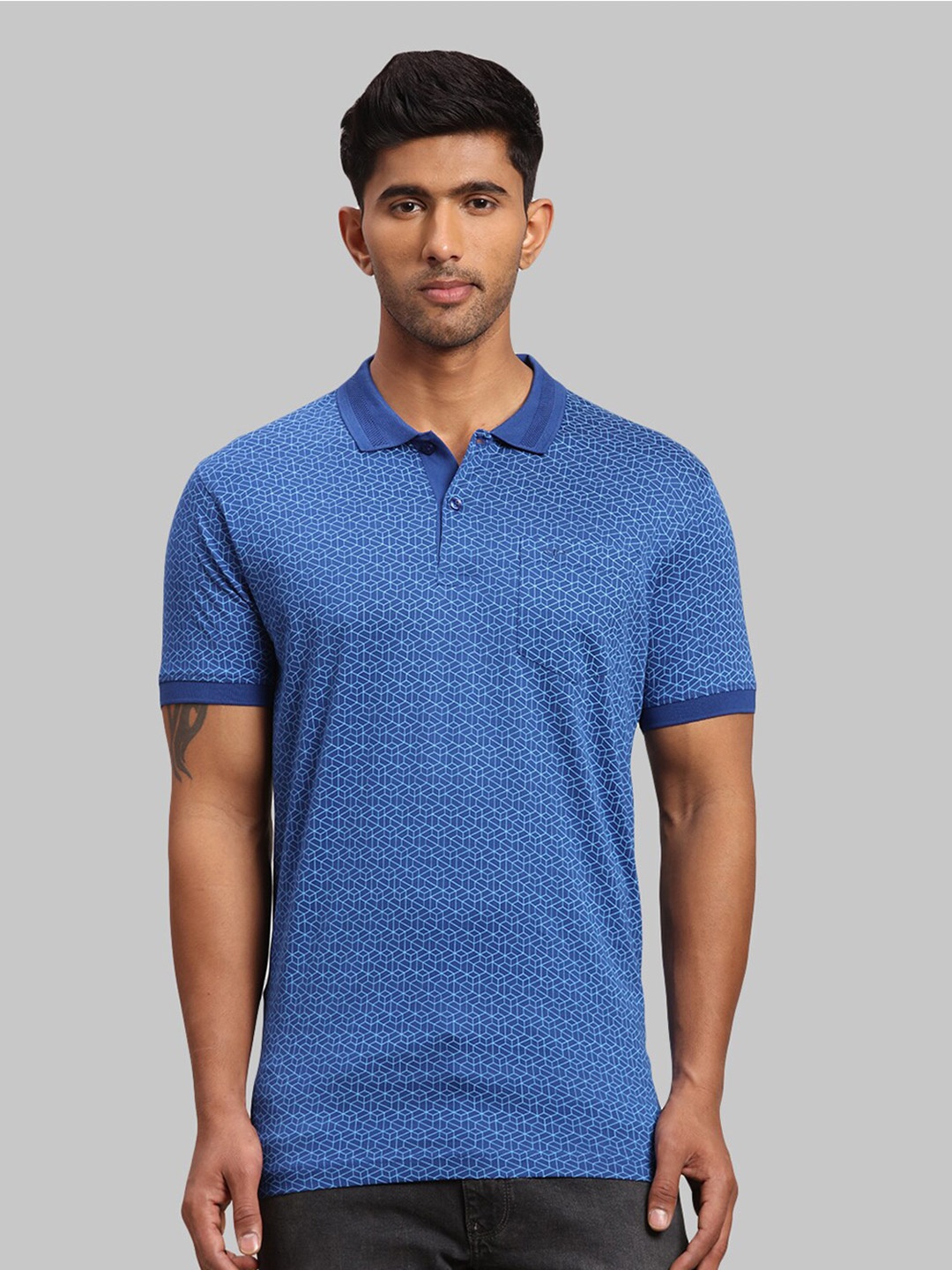 

ColorPlus Printed Polo Collar Cotton T-shirt, Blue