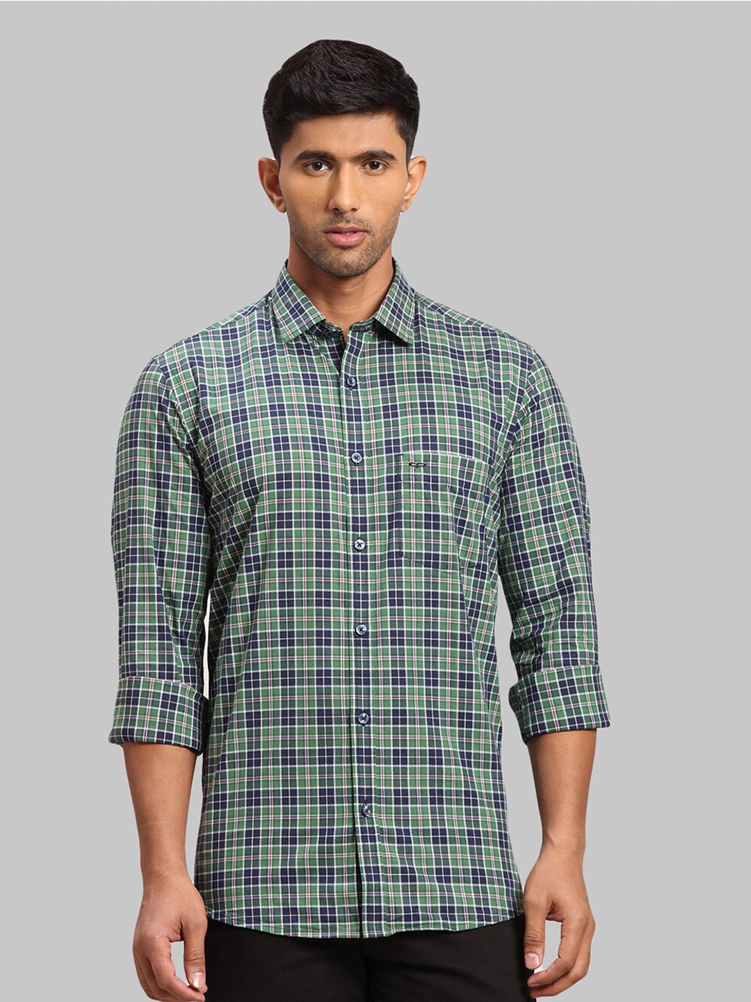 

ColorPlus Men Tartan Checked Cotton Tailored Fit Casual Shirt, Green