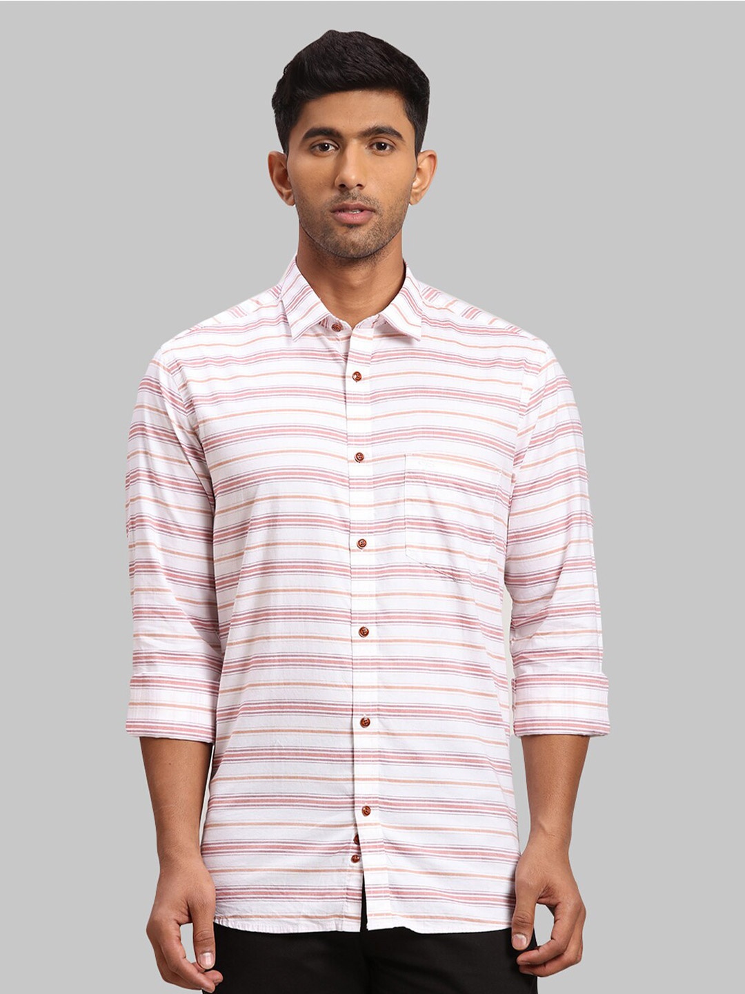 

ColorPlus Men Horizontal Striped Cotton Tailored Fit Casual Shirt, White