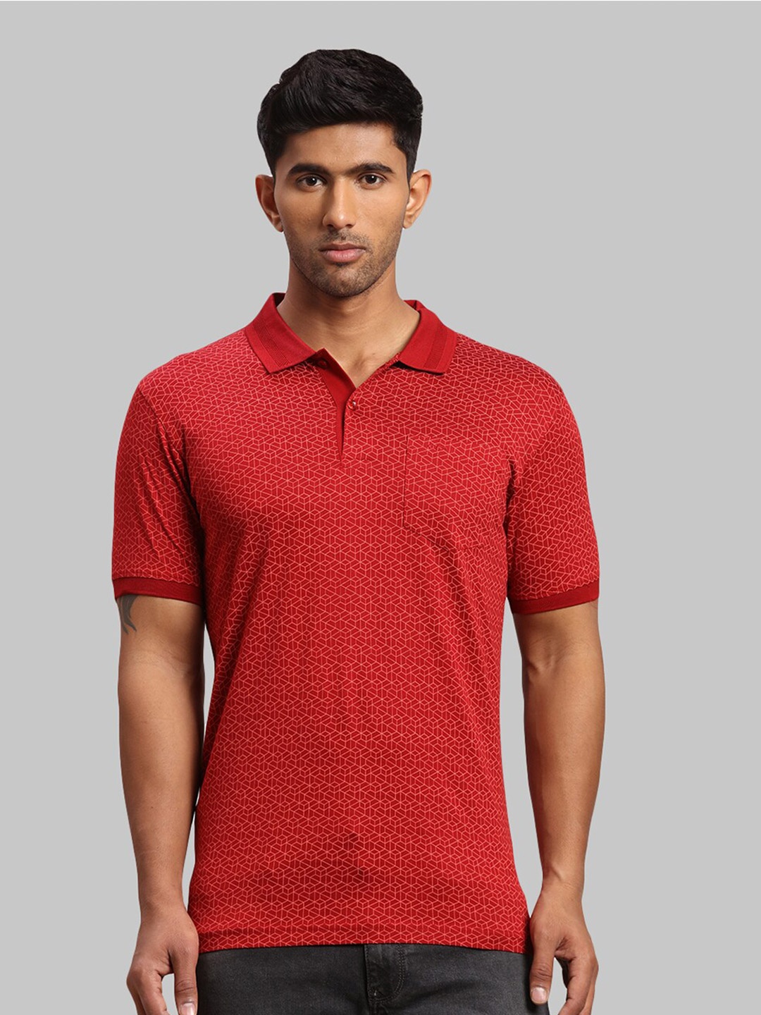 

ColorPlus Printed Polo Collar Cotton T-shirt, Maroon