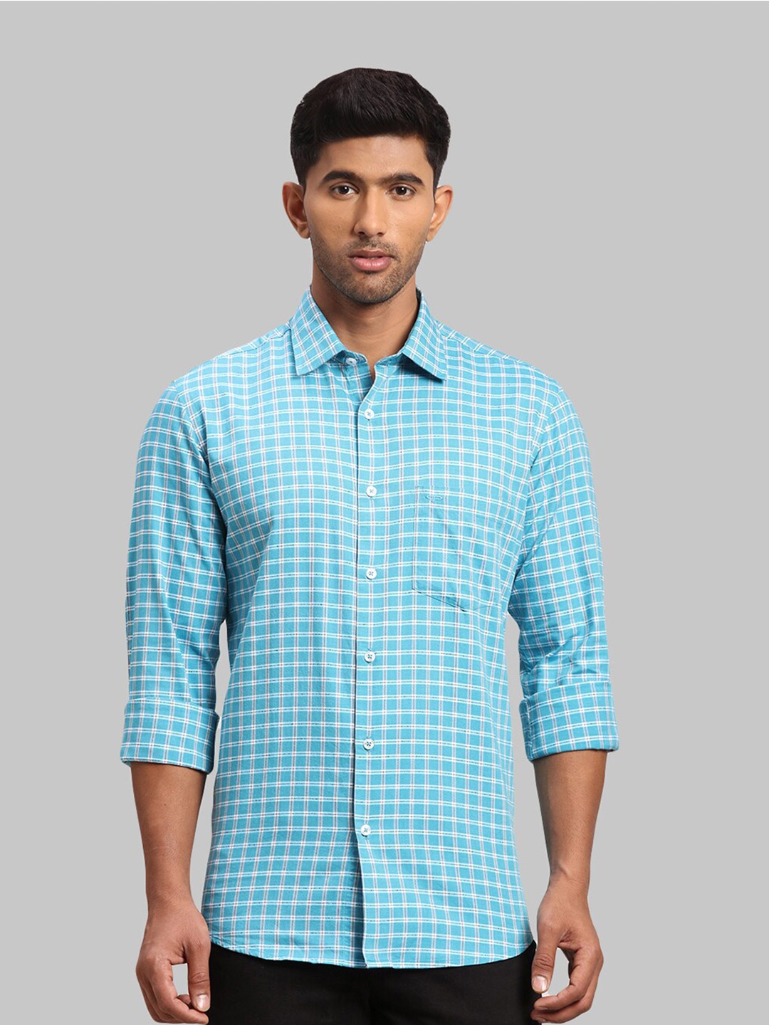 

ColorPlus Men Gingham Checked Cotton Tailored Fit Casual Shirt, Blue