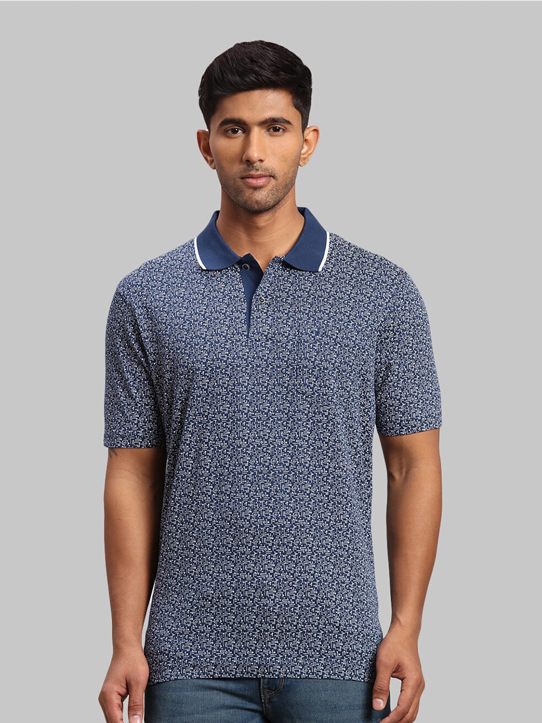 

ColorPlus Printed Polo Collar Cotton T-shirt, Blue