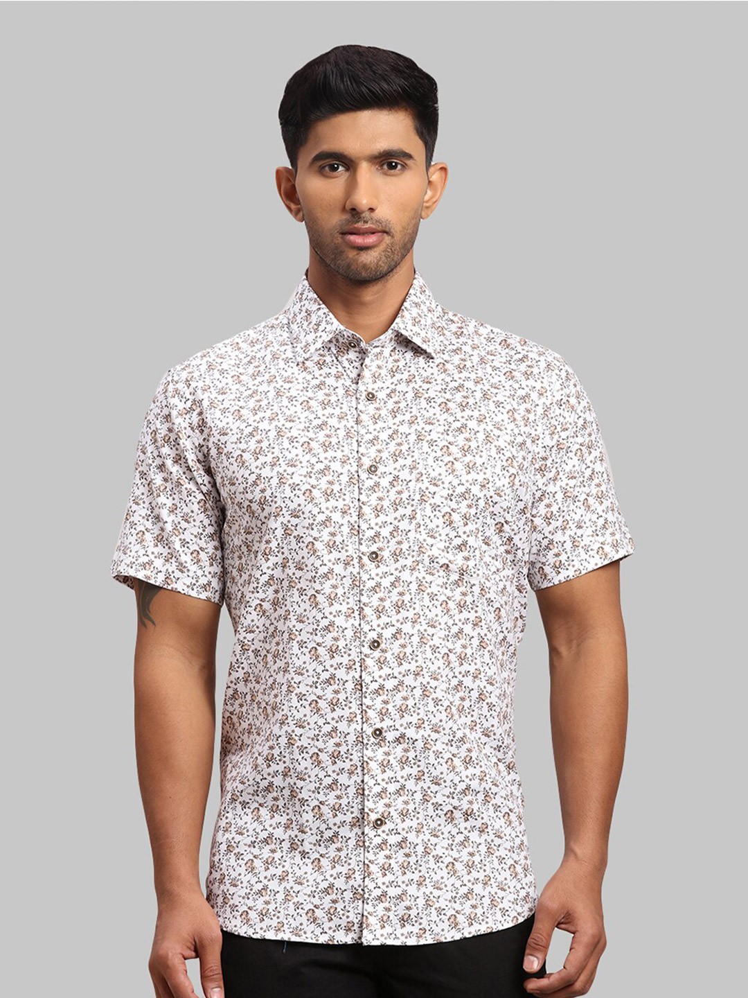 

ColorPlus Men Floral Printed Cotton Tailored Fit Casual Shirt, Brown