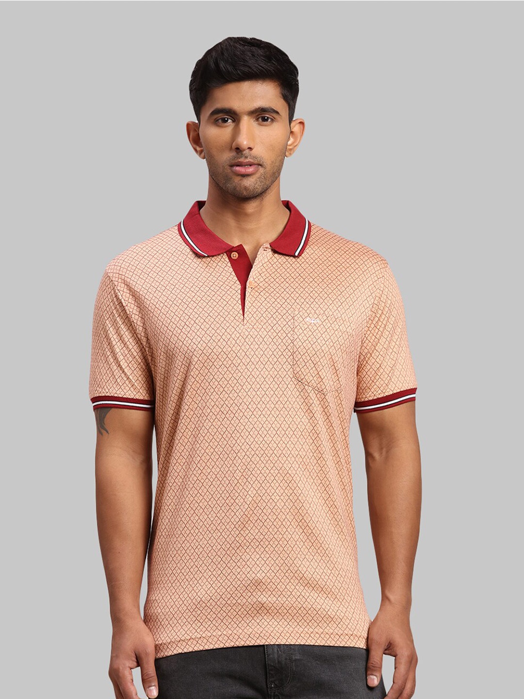 

ColorPlus Printed Polo Collar Cotton T-shirt, Peach