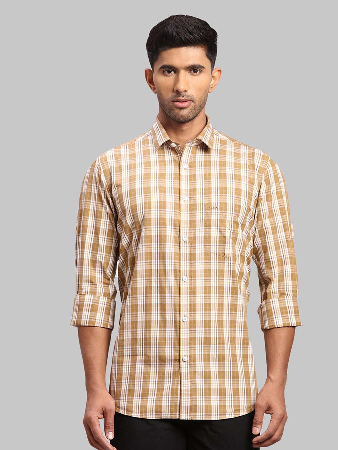 

ColorPlus Men Checked Cotton Tailored Fit Casual Shirt, Yellow