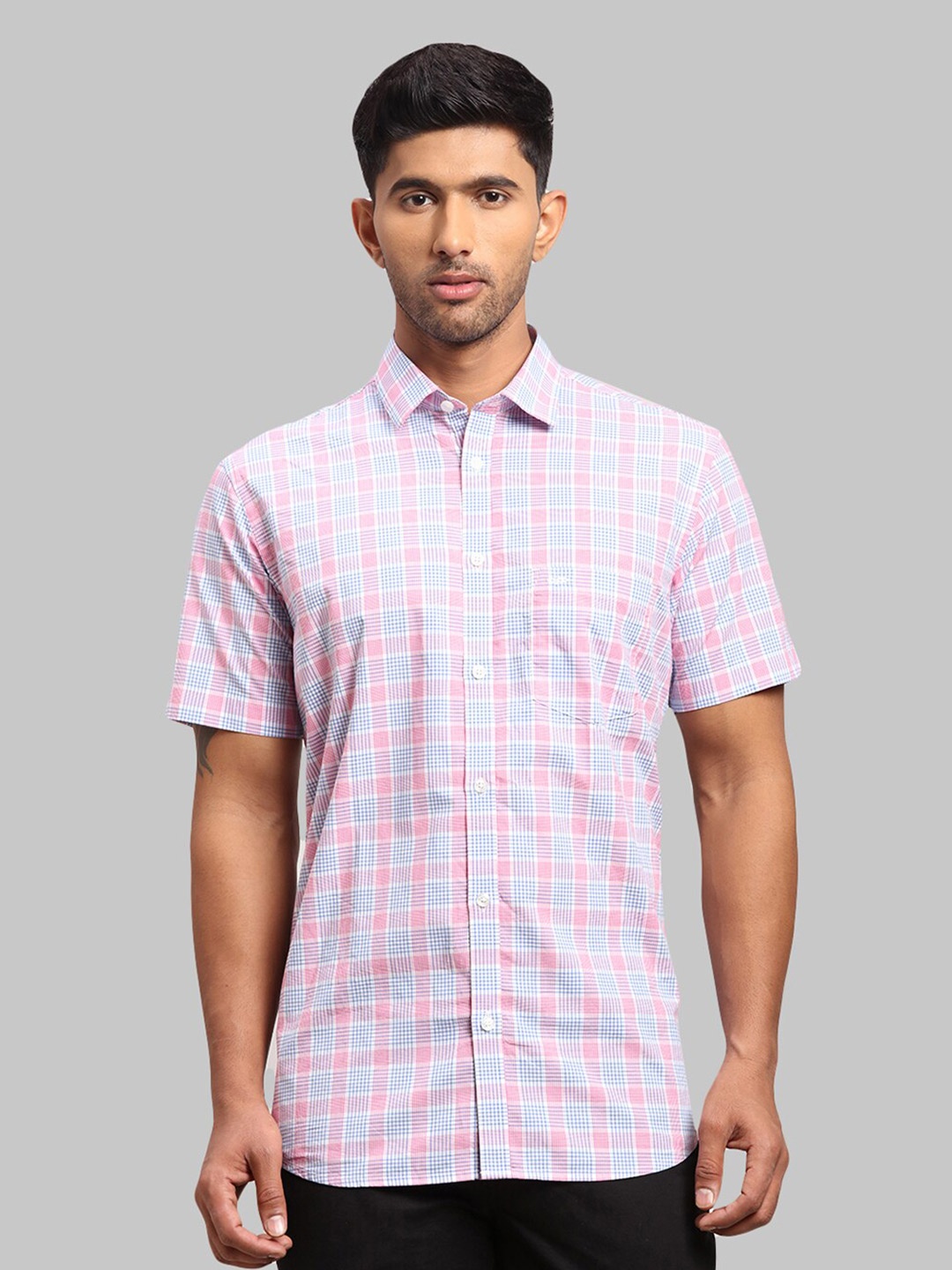 

ColorPlus Men Tailored Fit Checked Cotton Casual Shirt, Red