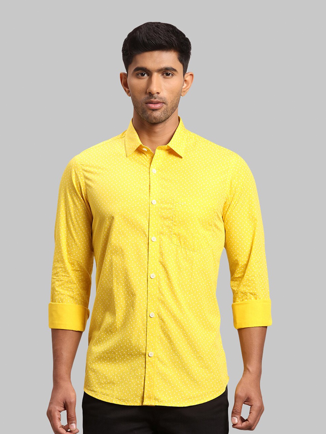 

ColorPlus Men Printed Cotton Casual Shirt, Yellow