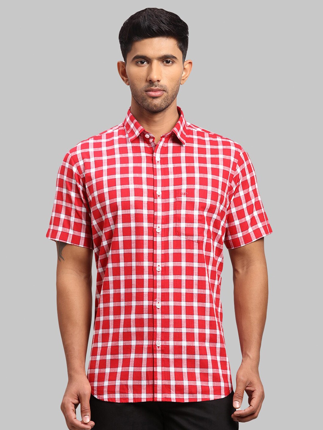 

ColorPlus Men Tailored Fit Checked Cotton Casual Shirt, Red