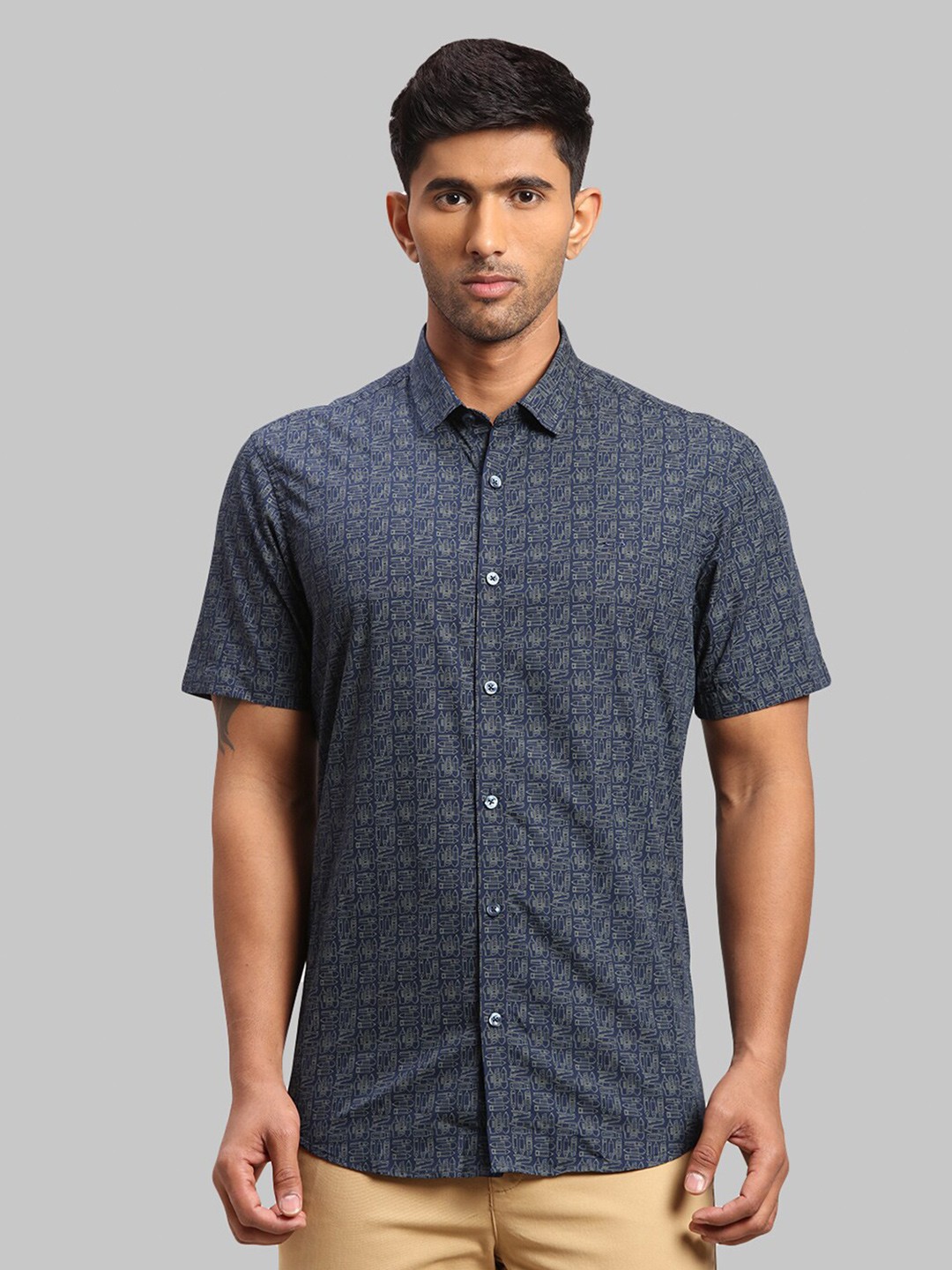 

ColorPlus Men Tailored Fit Printed Cotton Casual Shirt, Blue