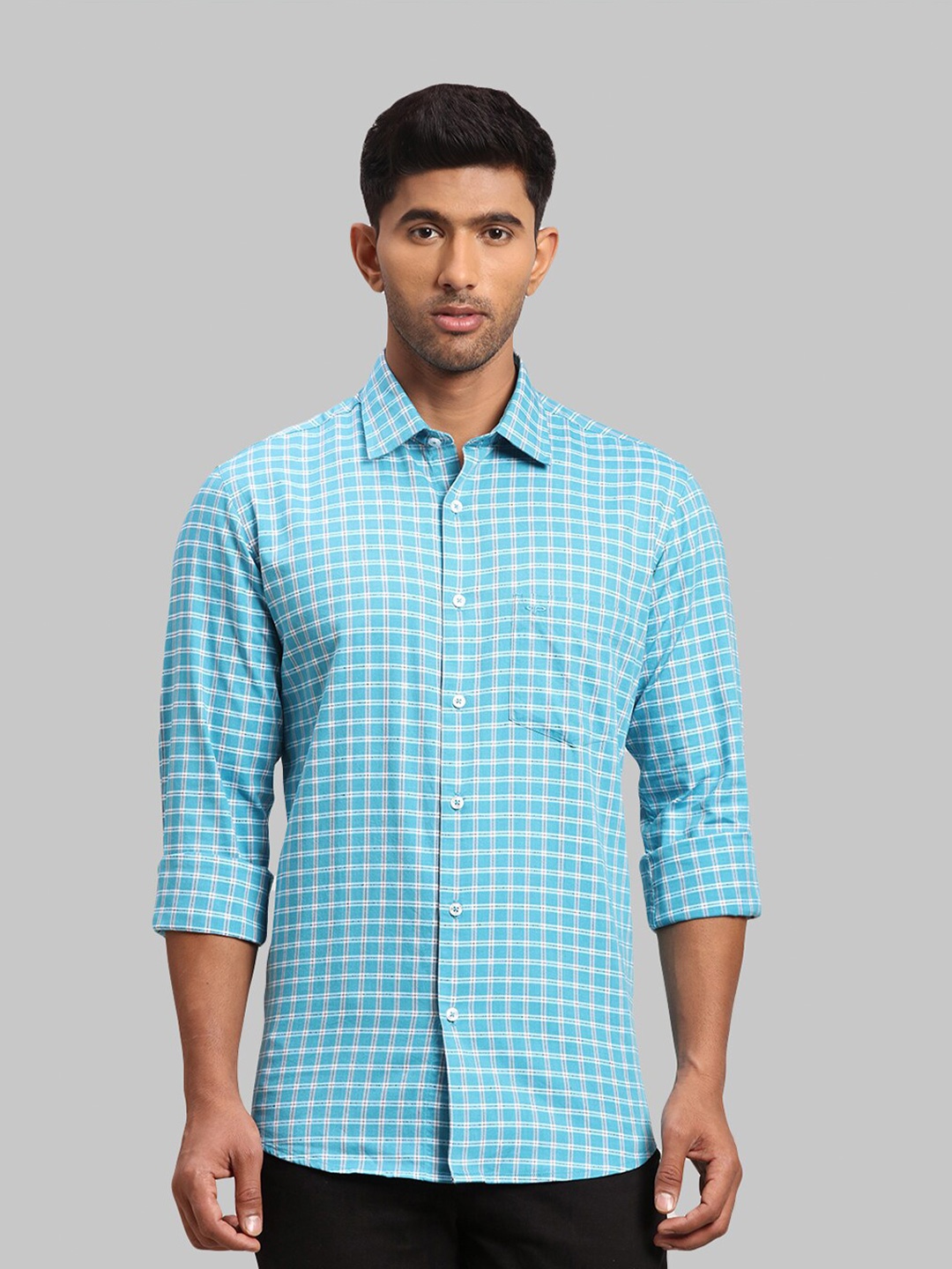 

ColorPlus Men Gingham Checked Cotton Tailored Fit Casual Shirt, Blue