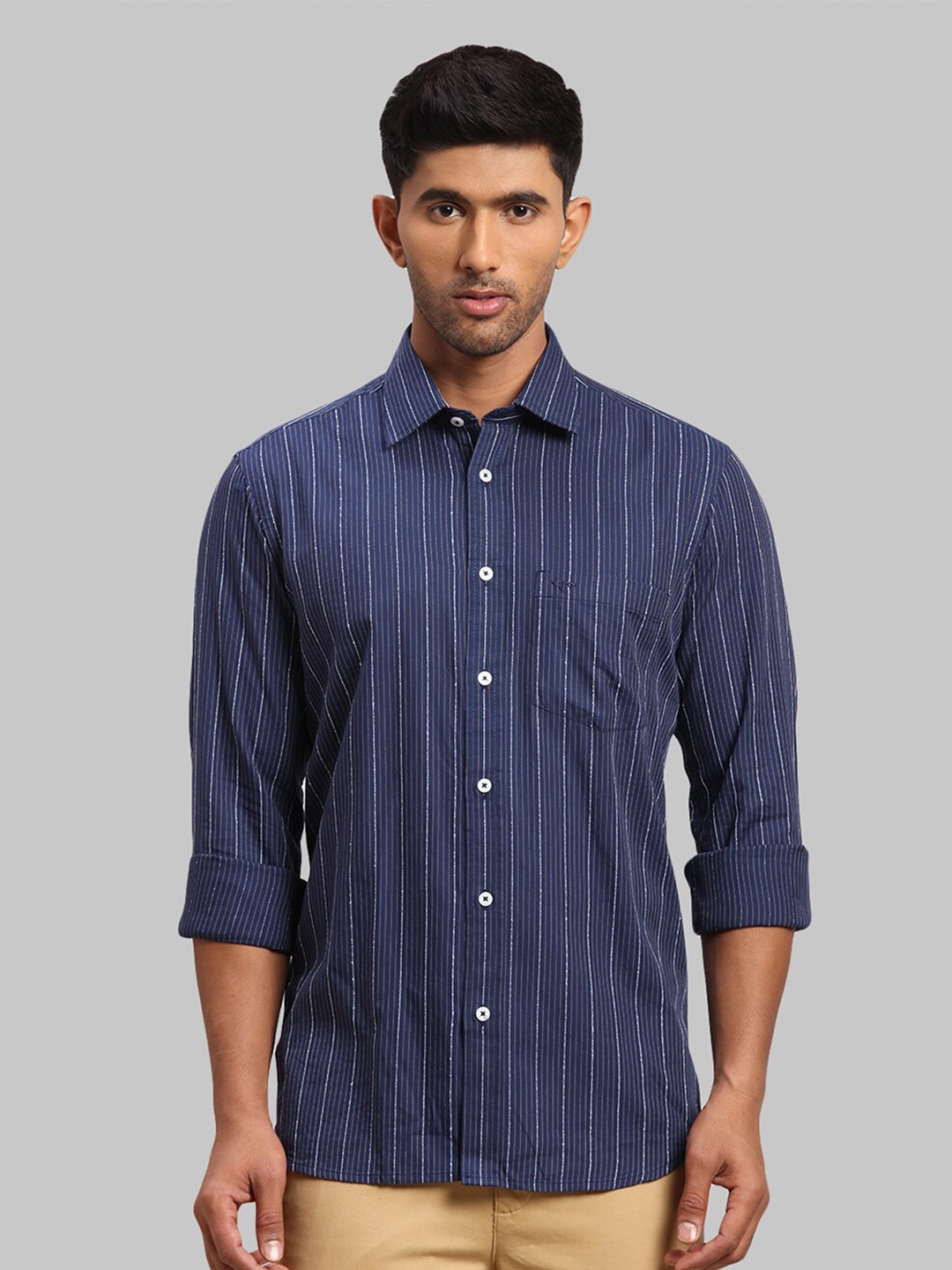 

ColorPlus Men Tailored Fit Striped Cotton Casual Shirt, Blue