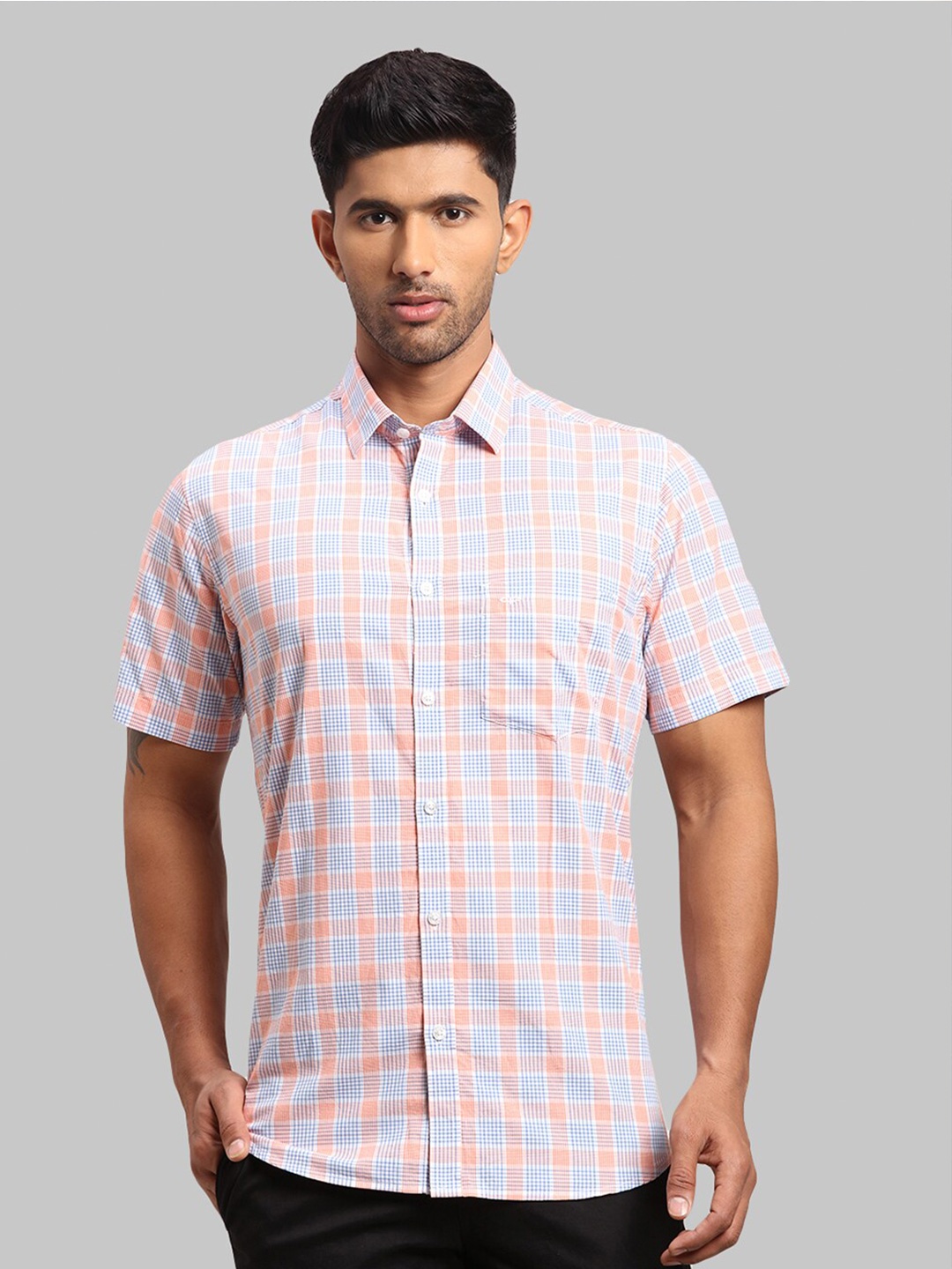 

ColorPlus Men Tailored Fit Checked Cotton Casual Shirt, Orange