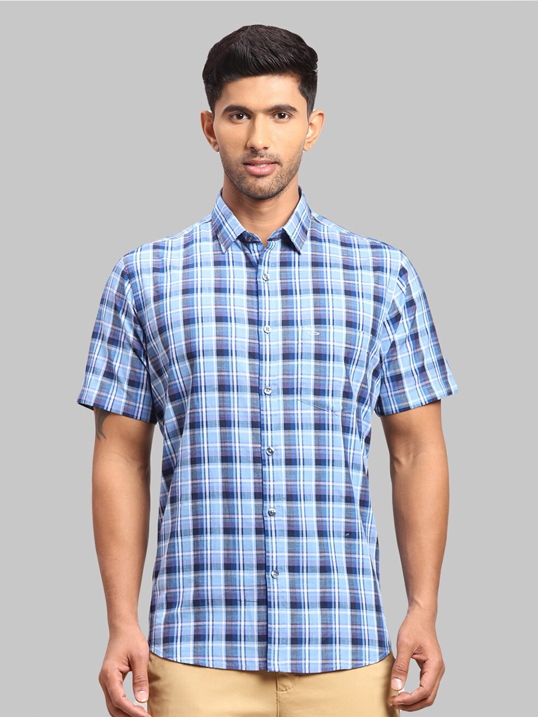 

ColorPlus Men Tailored Fit Tartan Checks Cotton Casual Shirt, Blue