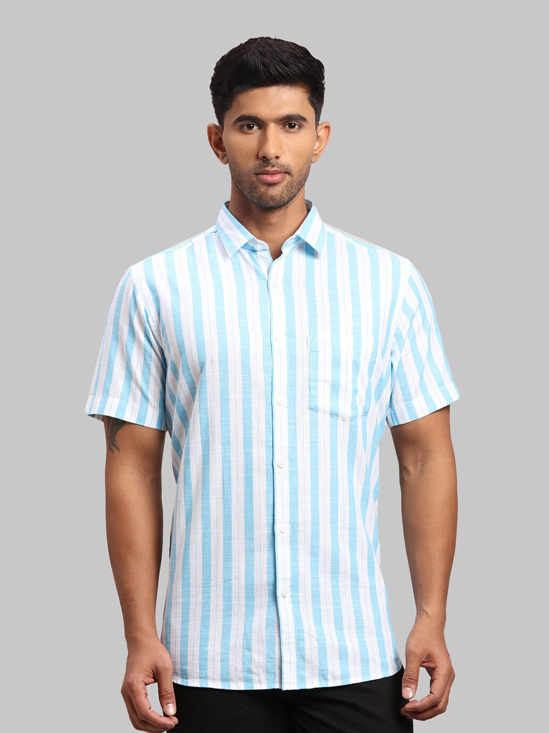 

ColorPlus Men Tailored Fit Striped Cotton Casual Shirt, Blue