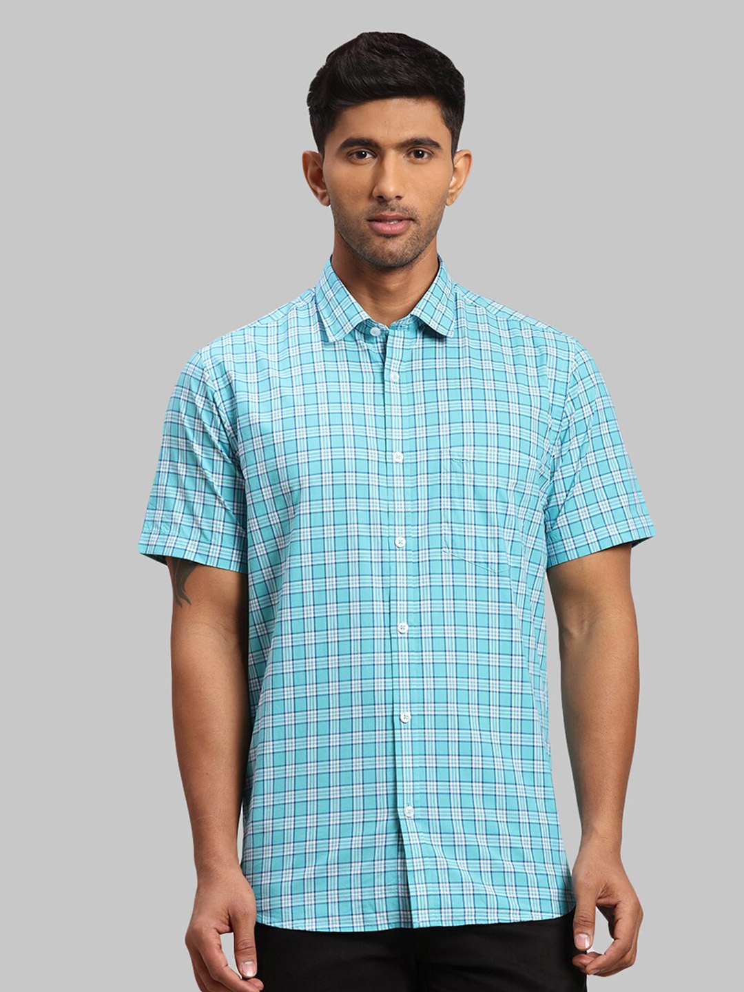 

ColorPlus Men Tailored Fit Tartan Checks Cotton Casual Shirt, Blue