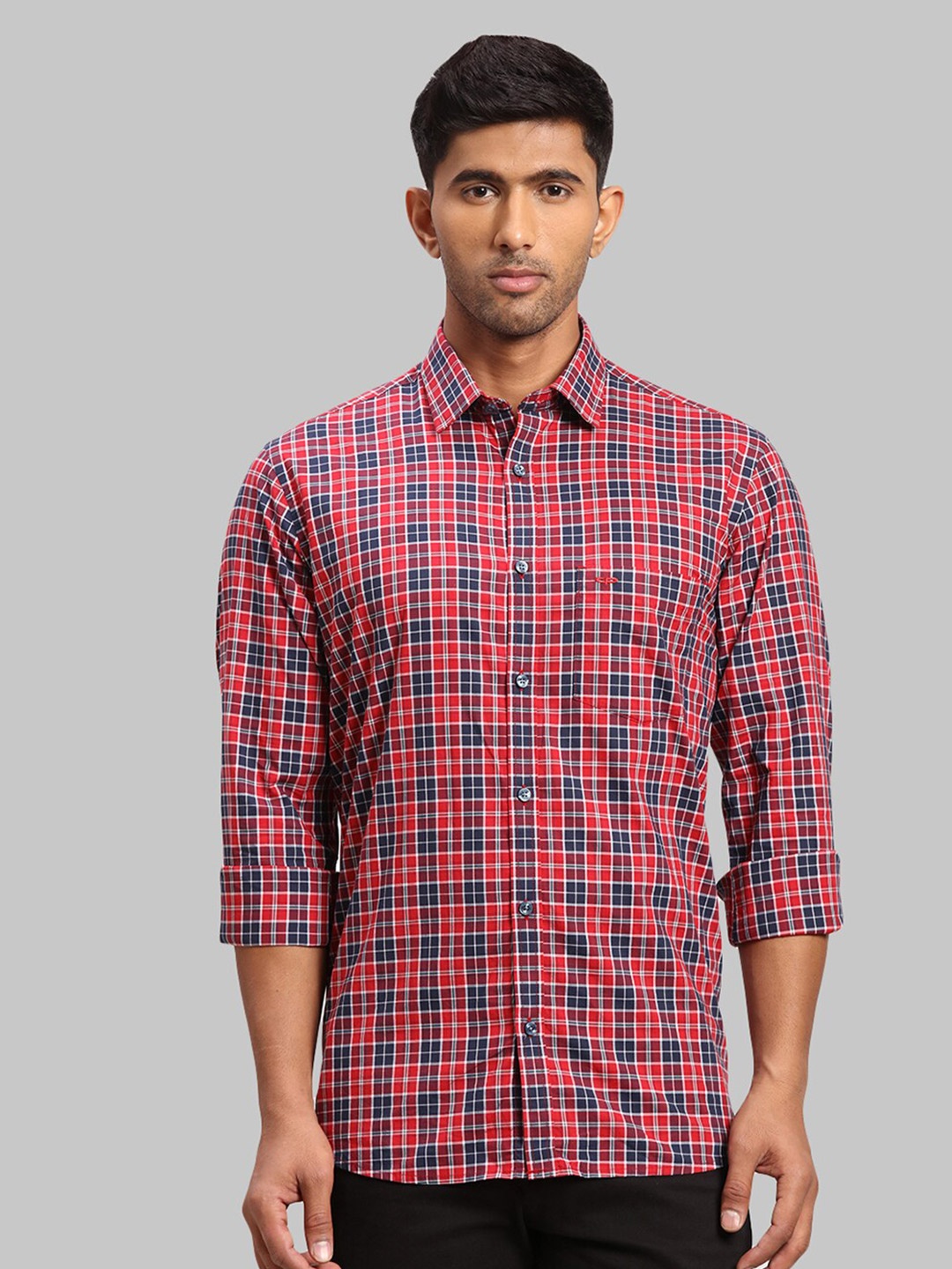 

ColorPlus Men Tailored Fit Tartan Checks Cotton Casual Shirt, Red