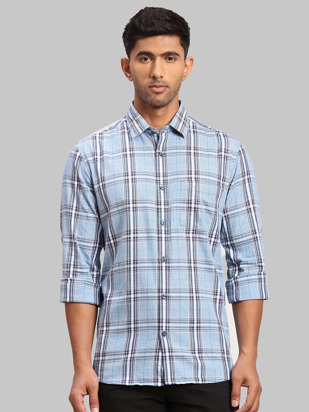

ColorPlus Men Tailored Fit Tartan Checks Cotton Casual Shirt, Blue