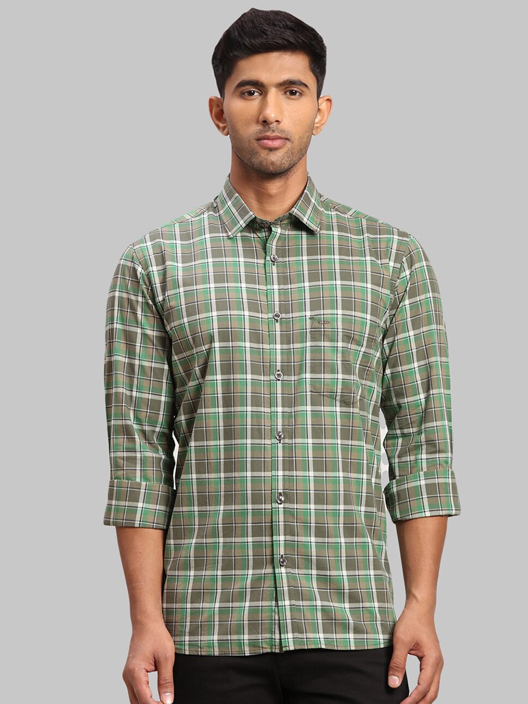 

ColorPlus Men Tailored Fit Checked Cotton Casual Shirt, Green